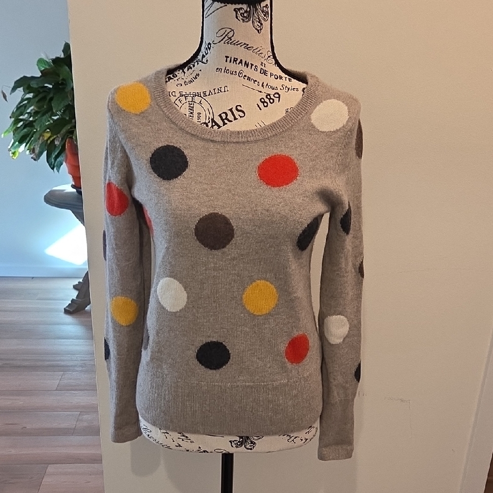 Cynthia Rowley Brown Cashmere Sweater with Colorful Dots